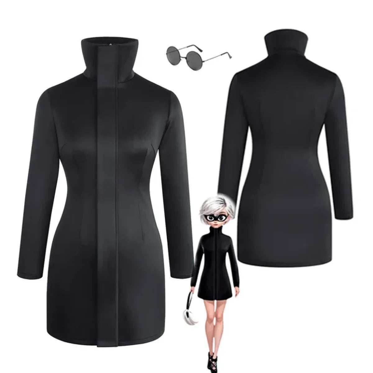Gojo-Inspired Bodycon Cosplay Dress – Stretch Fit with Glasses Set - Costume Set / M