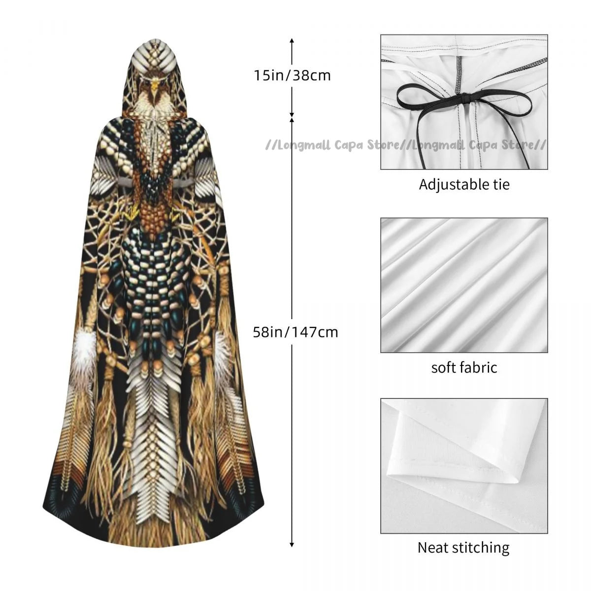 Cosplay Medieval Costumes Native Mandala Owl American Hooded Cloak Capes Long Robes Jackets Coat Carnival