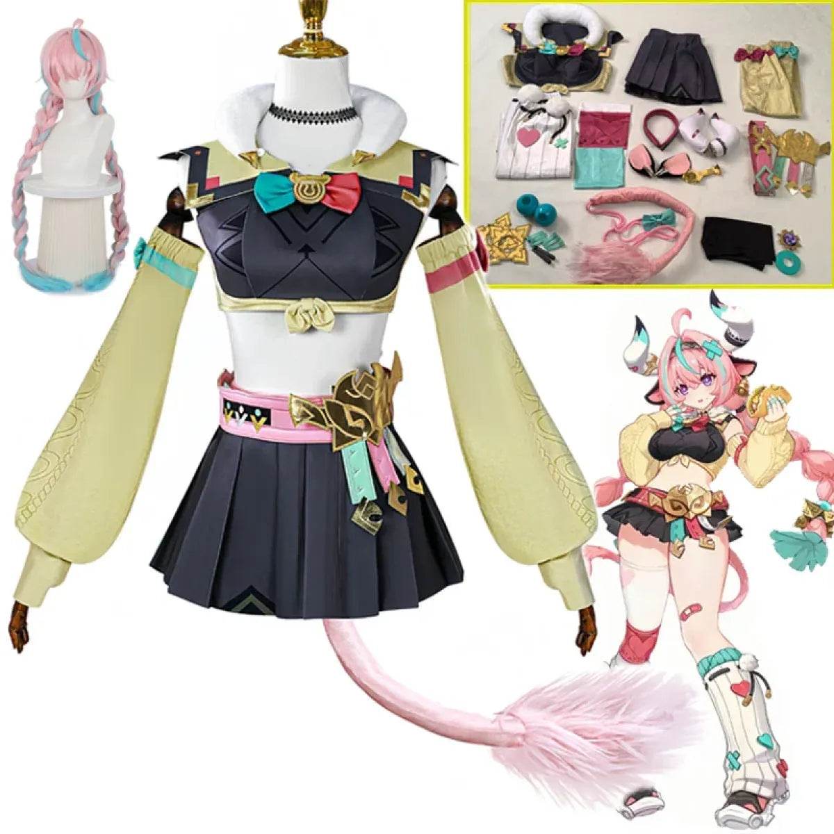 Genshin Varesa Cosplay Set – Kawaii Fantasy Uniform Costume - Wig Only(one size) / XXL