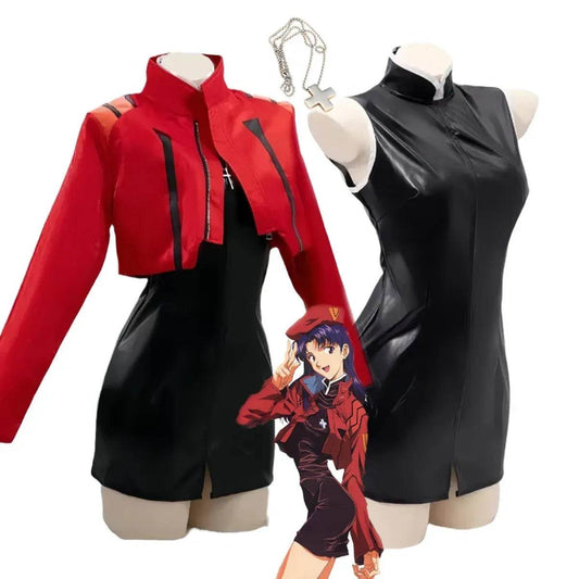 Misato Katsuragi EVA Cosplay Set – Red Jacket & Black Dress Costume - Wig Only / S