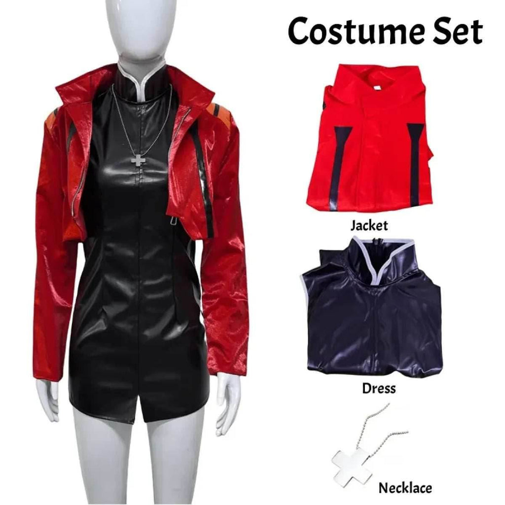 Misato Katsuragi EVA Cosplay Set – Red Jacket & Black Dress Costume - Costume Set / XXXL