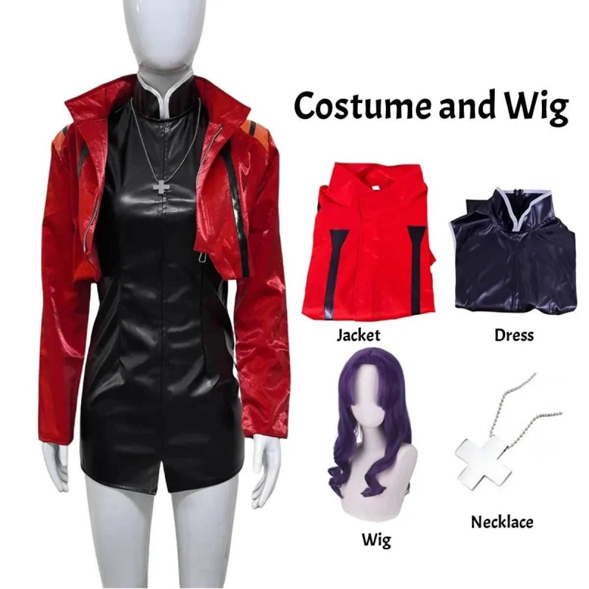Misato Katsuragi EVA Cosplay Set – Red Jacket & Black Dress Costume - Costume and wig / XXXL