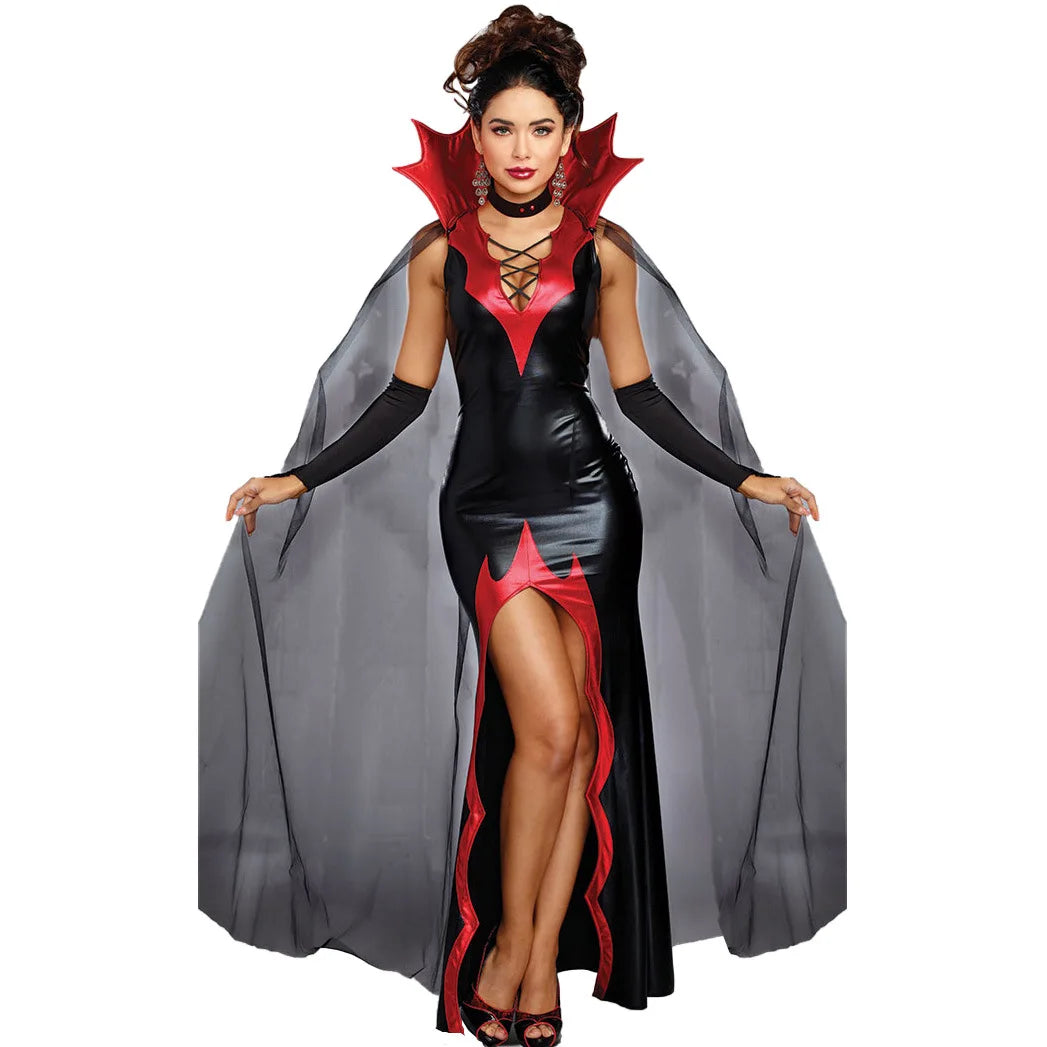 Cosplay Witch Dress Cloak Women Patent Leather Prom Magic Vampire Female Demon Christmas Costumes Role Playing Halloween Costume