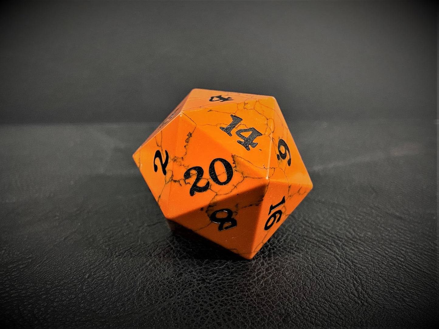 Cracked Stone D20 Dice - Orange