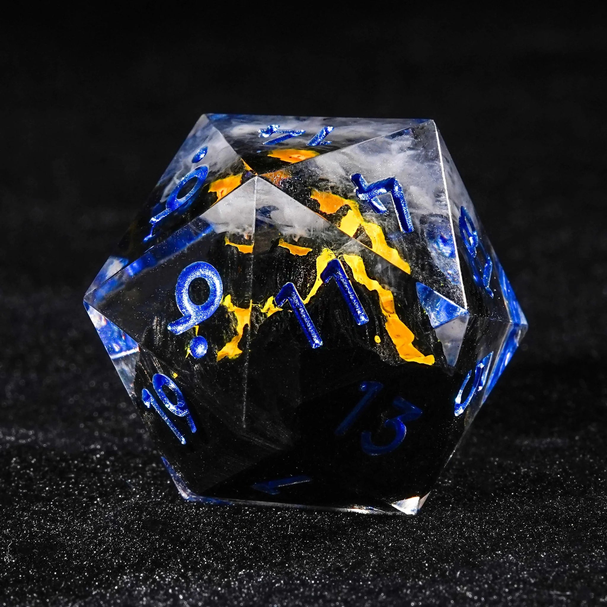 Creative Unique - Yellow Lava Resin DND Dice Set + Blue Numbers