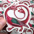 Mythic Twin-Headed Dragon Sticker - Crimson Ouroboros Art Decal - Mystical Creature Vinyl Sticker