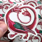 Mythic Twin-Headed Dragon Sticker - Crimson Ouroboros Art Decal - Mystical Creature Vinyl Sticker