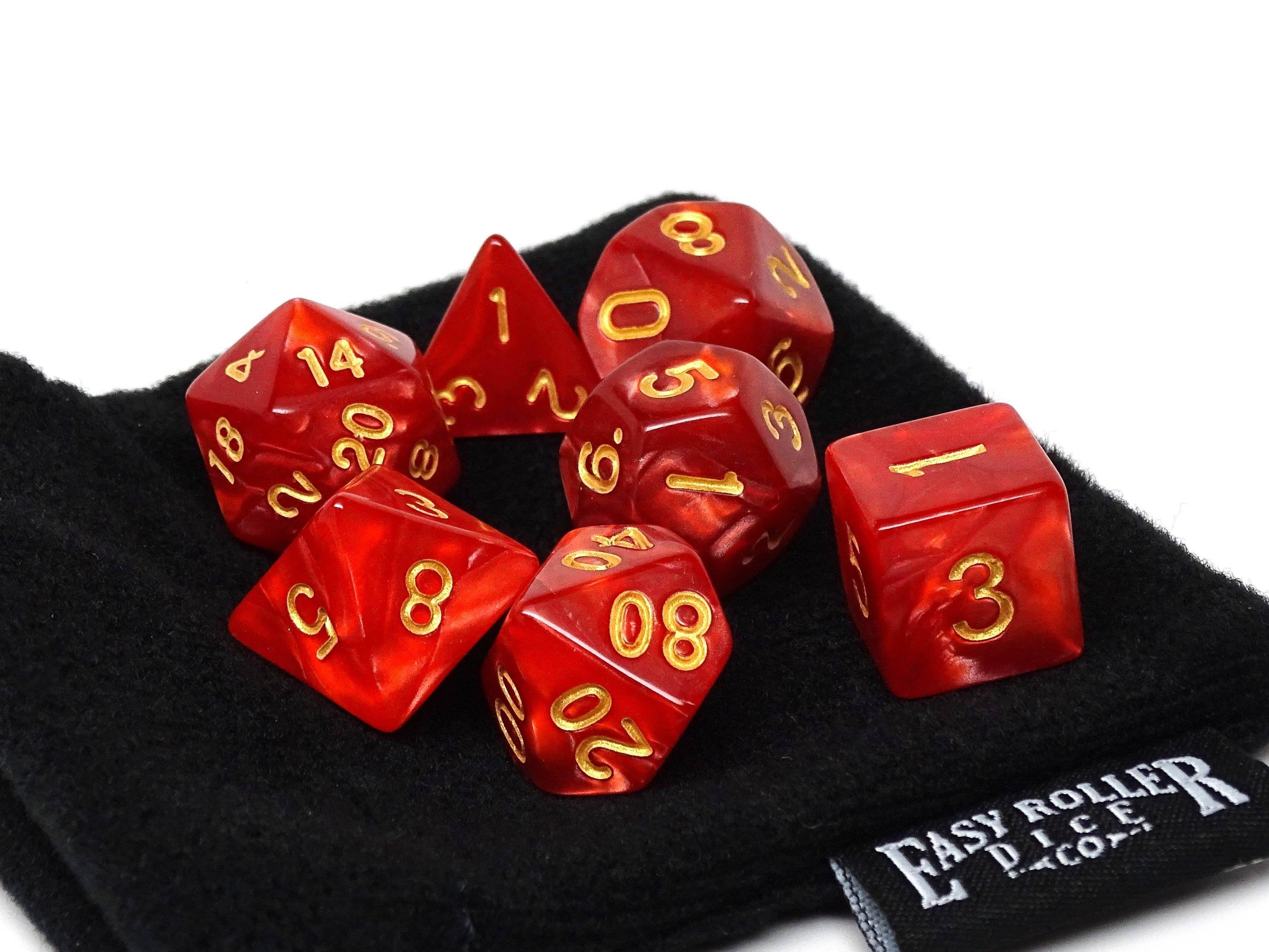 Crimson Marble Dice Collection - 7 Piece Set - 