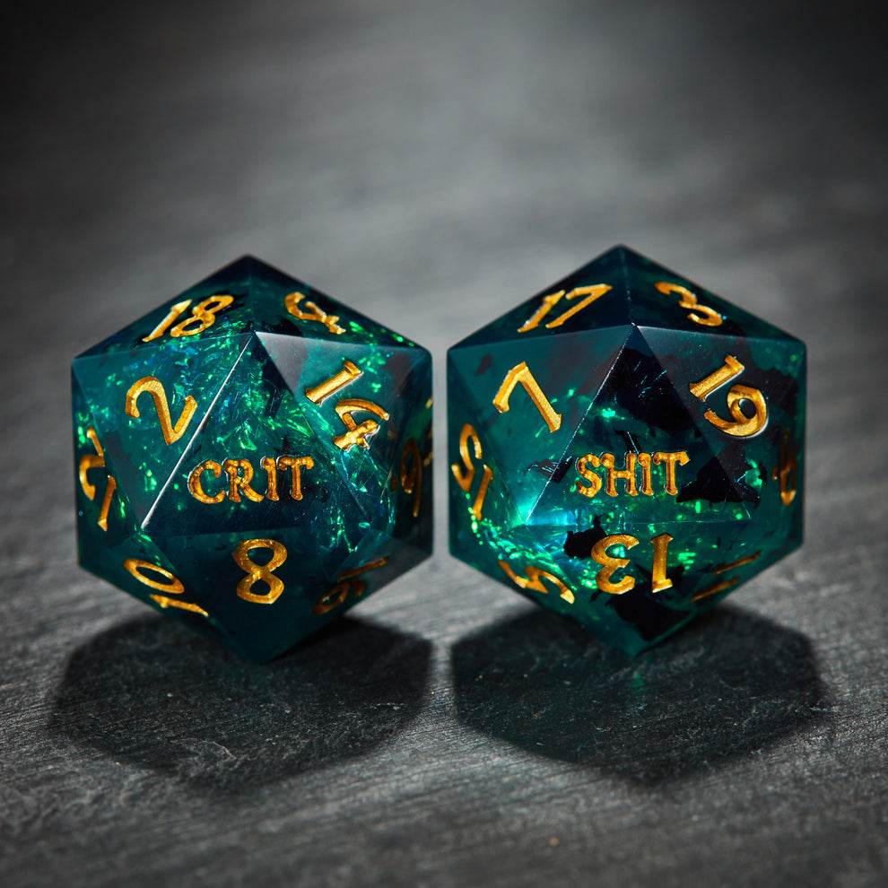 Crit or Shit dice set of 7 - Dark Green Resin Crit DnD D&D Dice Set