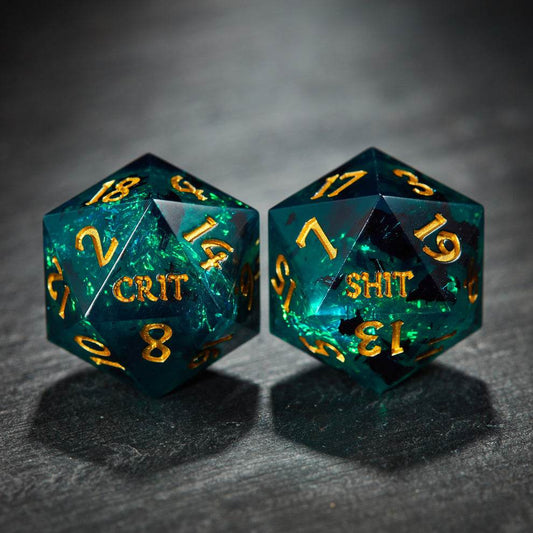 Crit or Shit dice set of 7 - Dark Green Resin Crit DnD D&D Dice Set