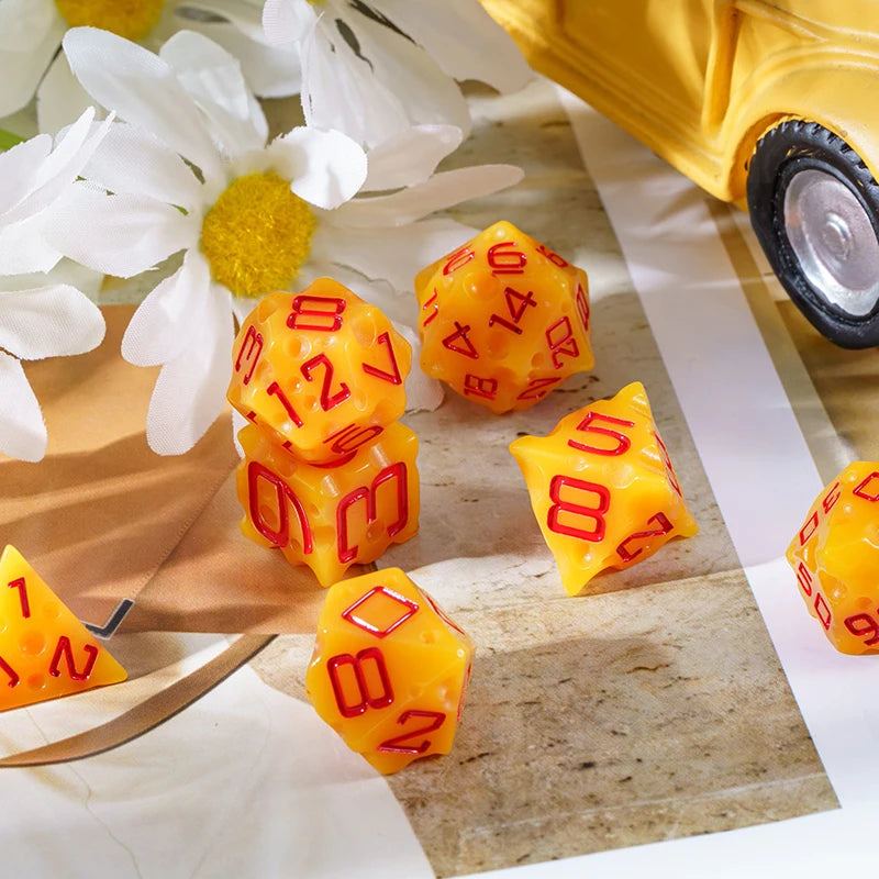 CRITALLIC DND Cheese Dice 7PCS Polyhedral Dice Set Great for Dungeons and Dragons Pathfinder Tabletop Role Playing Games