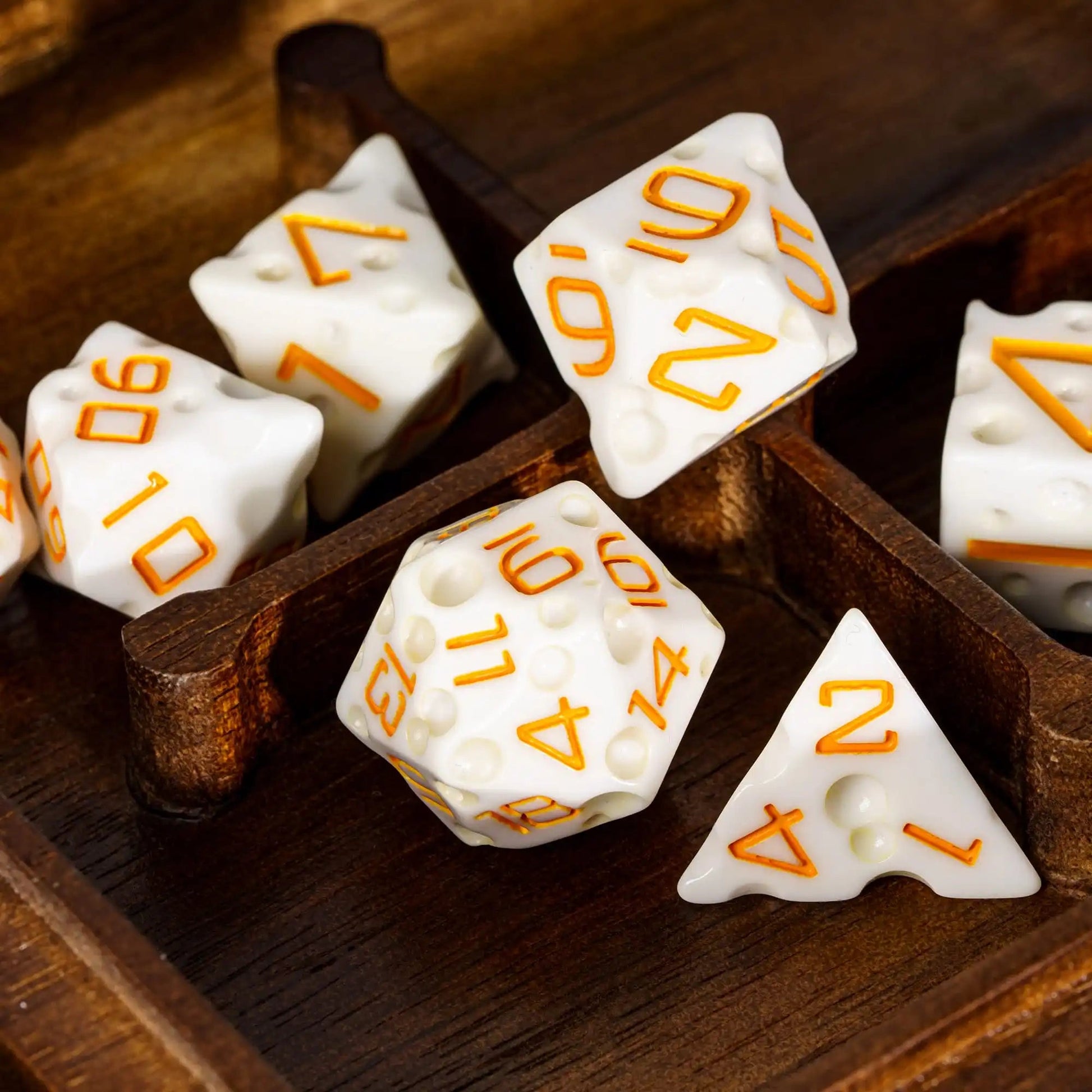 CRITALLIC DND Cheese Dice 7PCS Polyhedral Dice Set Great for Dungeons and Dragons Pathfinder Tabletop Role Playing Games