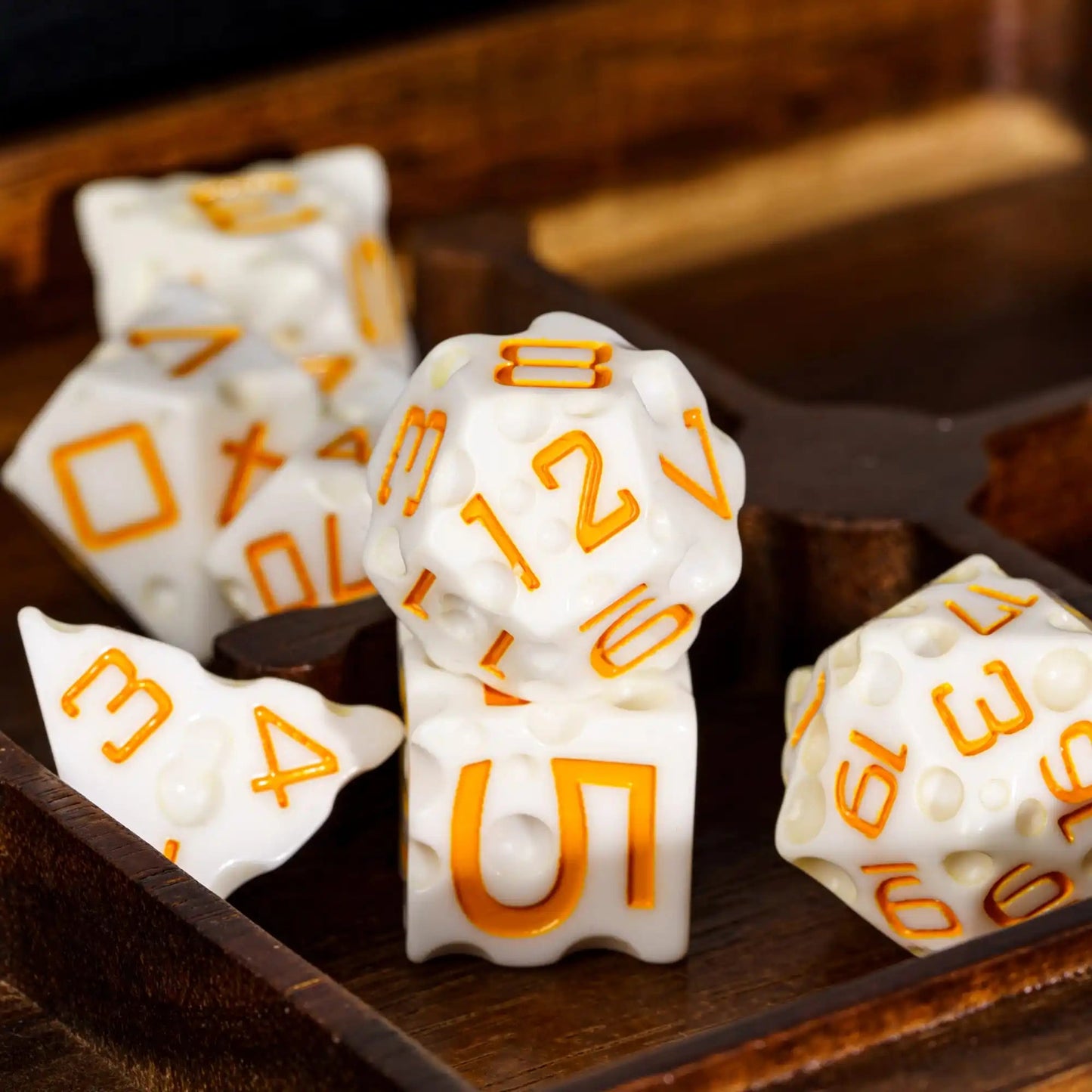 CRITALLIC DND Cheese Dice 7PCS Polyhedral Dice Set Great for Dungeons and Dragons Pathfinder Tabletop Role Playing Games