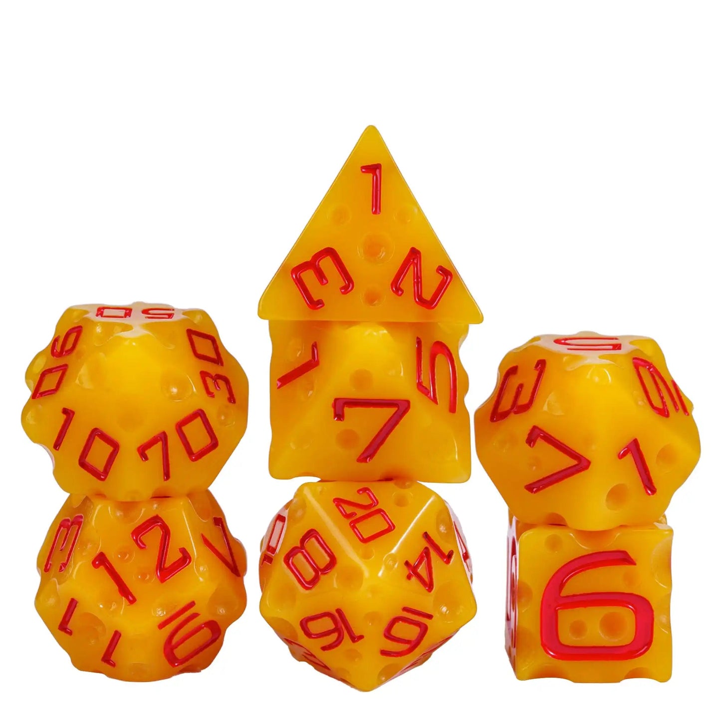 CRITALLIC DND Cheese Dice 7PCS Polyhedral Dice Set Great for Dungeons and Dragons Pathfinder Tabletop Role Playing Games