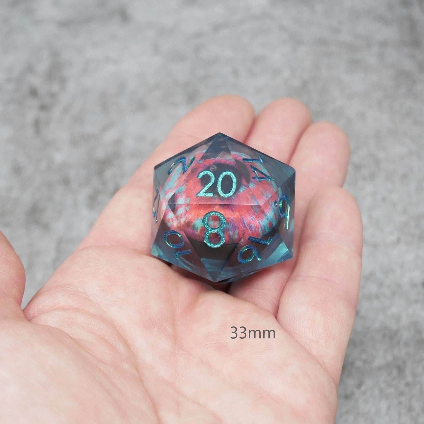 Cthulhu's Eye | Giant D20 Moving Eye DnD Dice | Acrylic RPG Gaming Dice - D20 Chonk 33mm