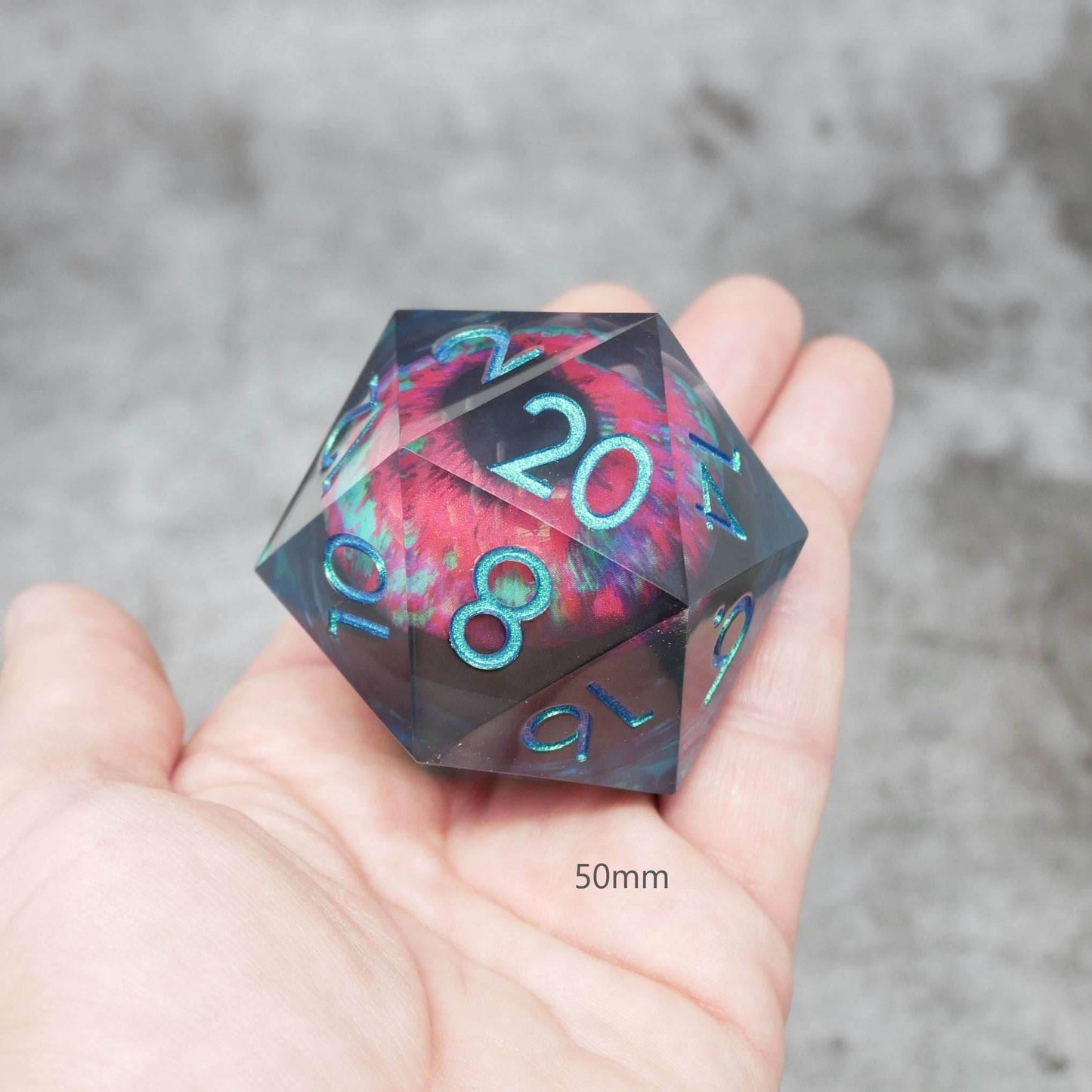 Cthulhu's Eye | Giant D20 Moving Eye DnD Dice | Acrylic RPG Gaming Dice - D20 Super Chonk 50mm
