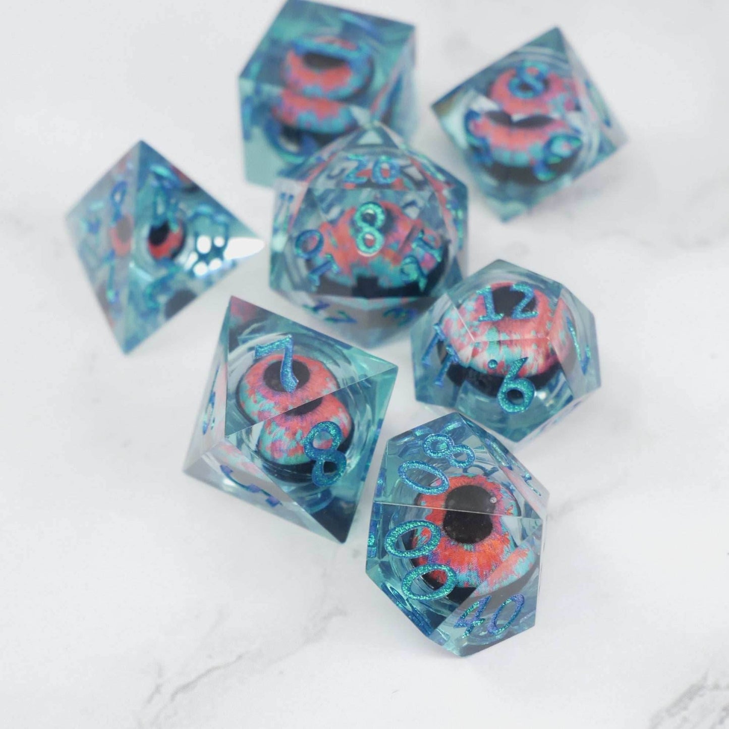 Cthulhu's Eye | 7 Piece Moving Eye DnD Dice Set | Acrylic RPG Gaming Dice - 