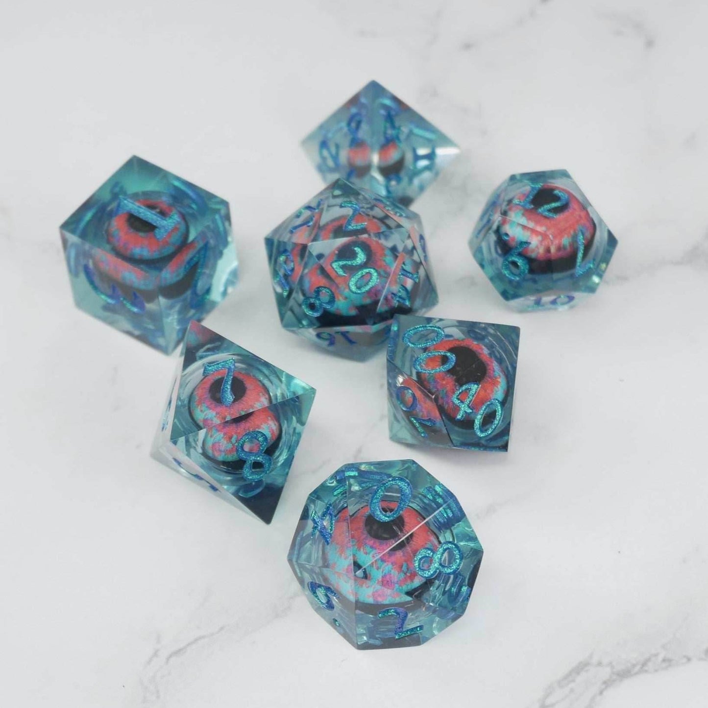 Cthulhu's Eye | 7 Piece Moving Eye DnD Dice Set | Acrylic RPG Gaming Dice - 