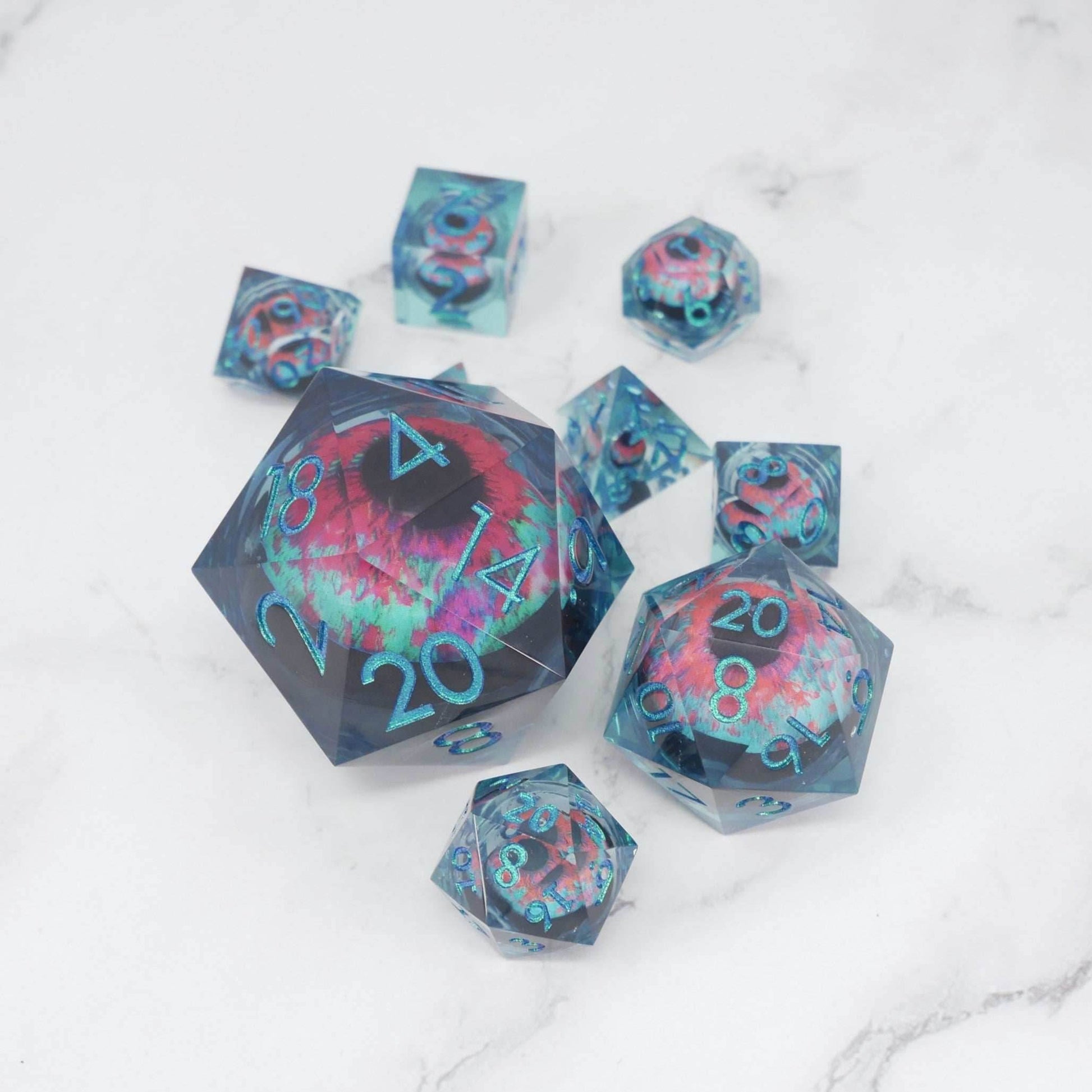Cthulhu's Eye | 7 Piece Moving Eye DnD Dice Set | Acrylic RPG Gaming Dice - 