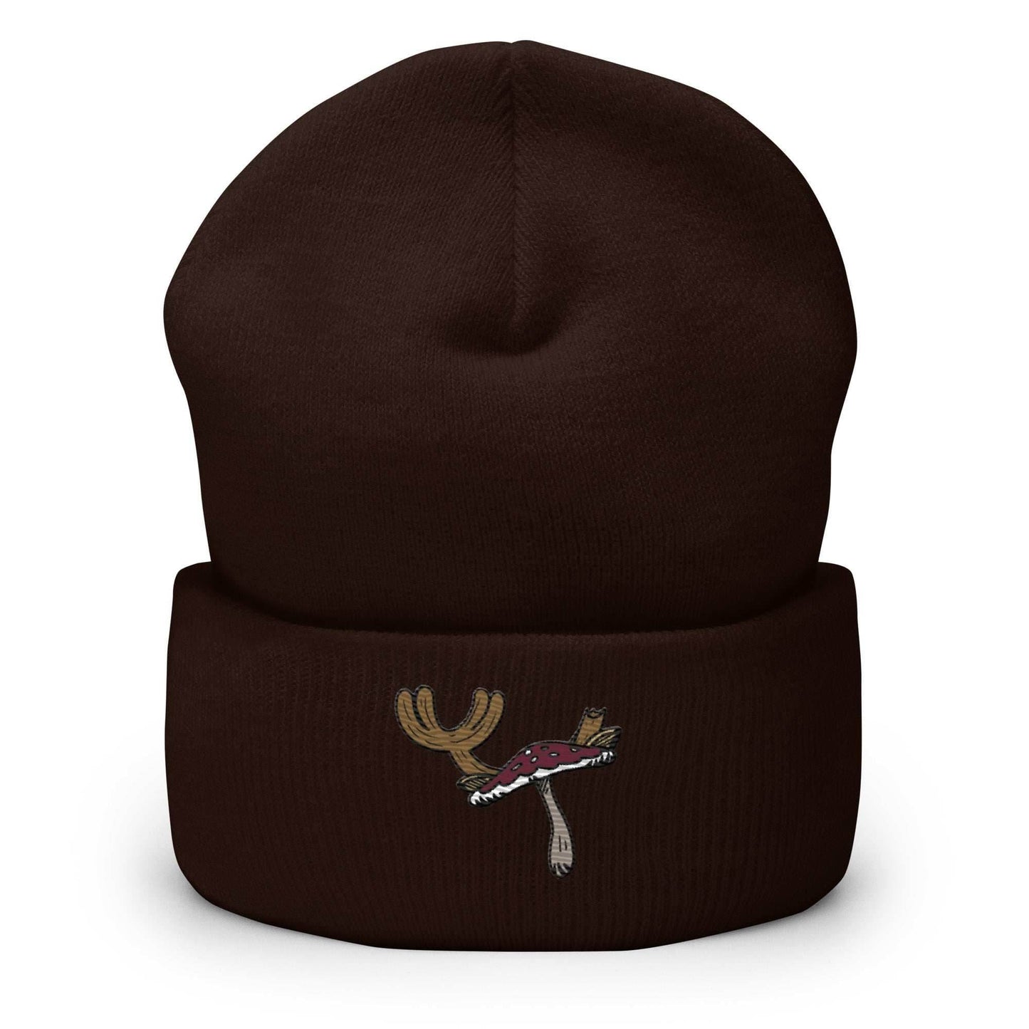 Chopper Mushroom Embroidered Anime Cuffed Beanie - Brown