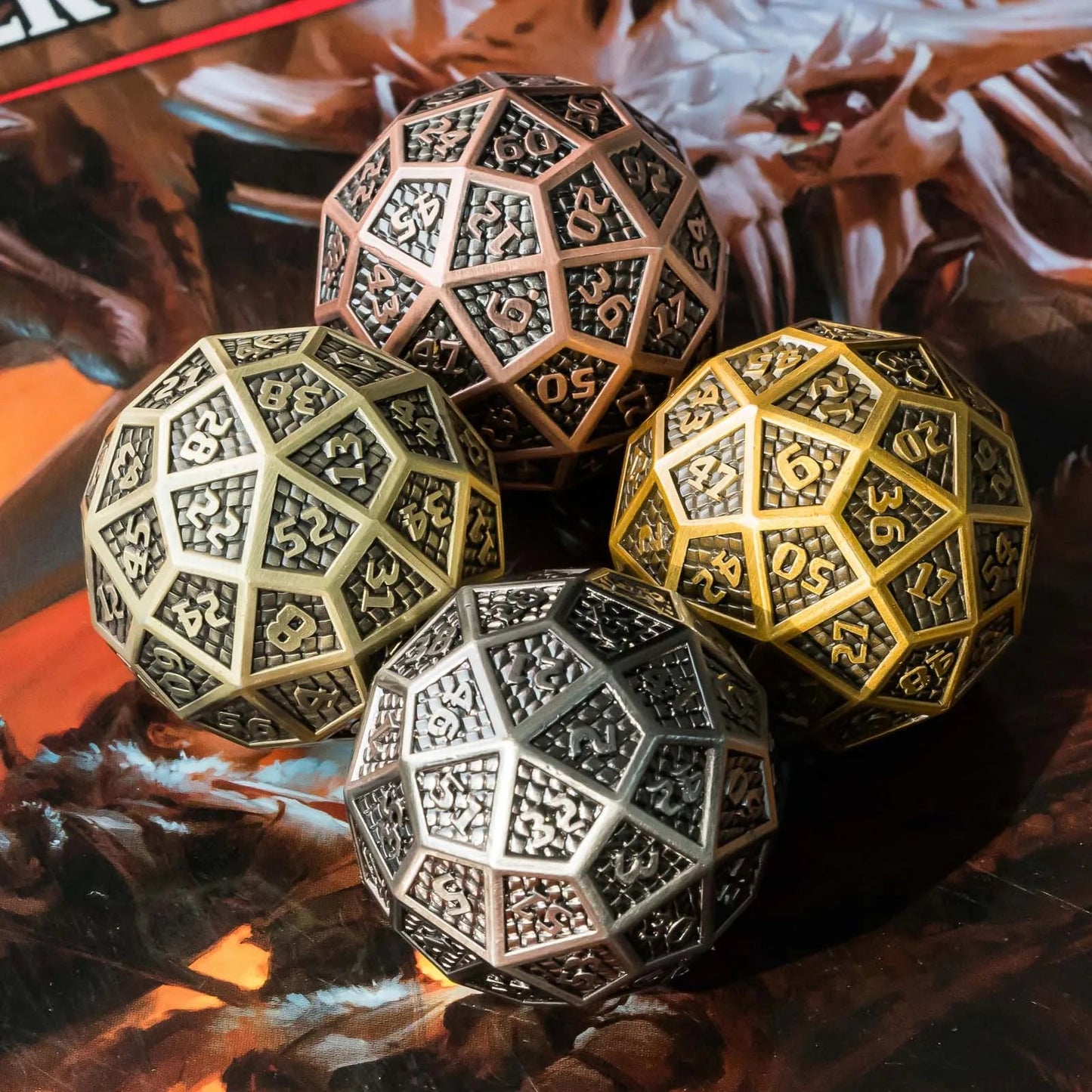 Cusdie 1Pc 42MM D60 Metal Dice 60 Sided Dice Giant Ancient D60 Polyhedral Dice for D&D Role Playing Game Pathfinder Board Games