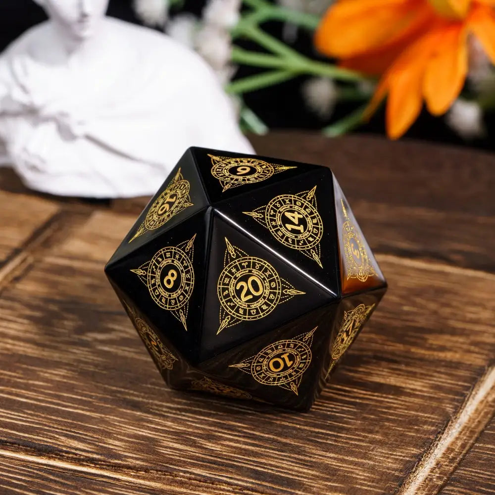 Cusdie 35MM D20 Stone Dice with New Pattern 20 Sided Dice Single D20 Gemstone Polyhedral Dice for Role Playing Game Party Gift