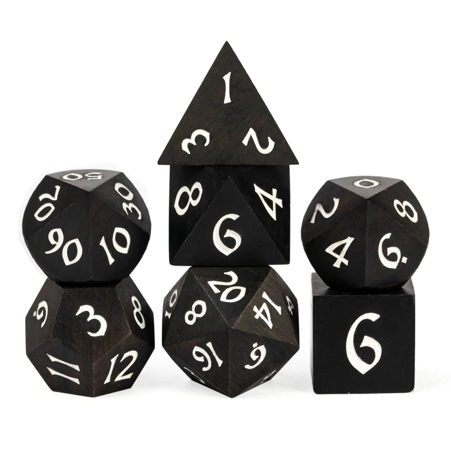 Cusdie 7Pcs Wooden Dice Set Unique Stripe D&D Dice D4 D6 D8 D10 D% D12 D20 Polyhedral Games Dice Set for Table Games RPG