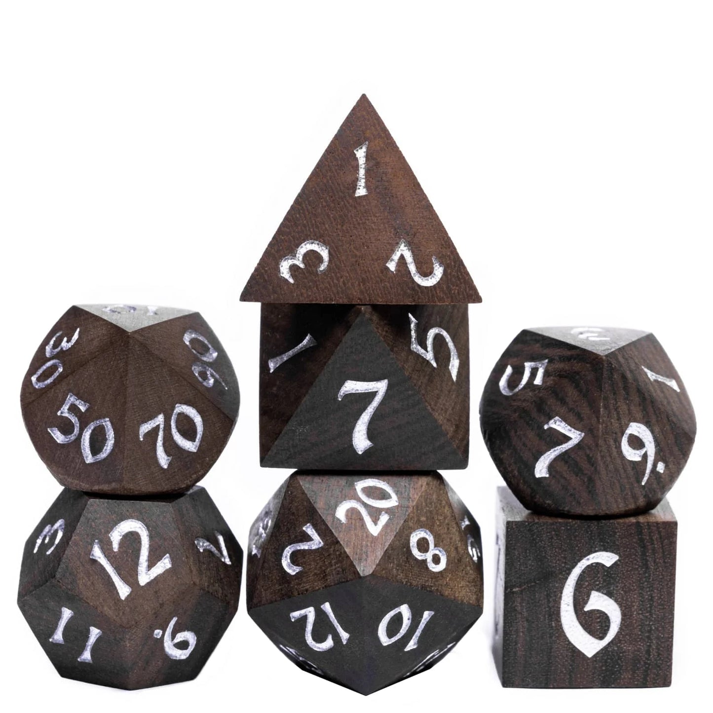 Cusdie 7Pcs Wooden Dice Set Unique Stripe D&D Dice D4 D6 D8 D10 D% D12 D20 Polyhedral Games Dice Set for Table Games RPG