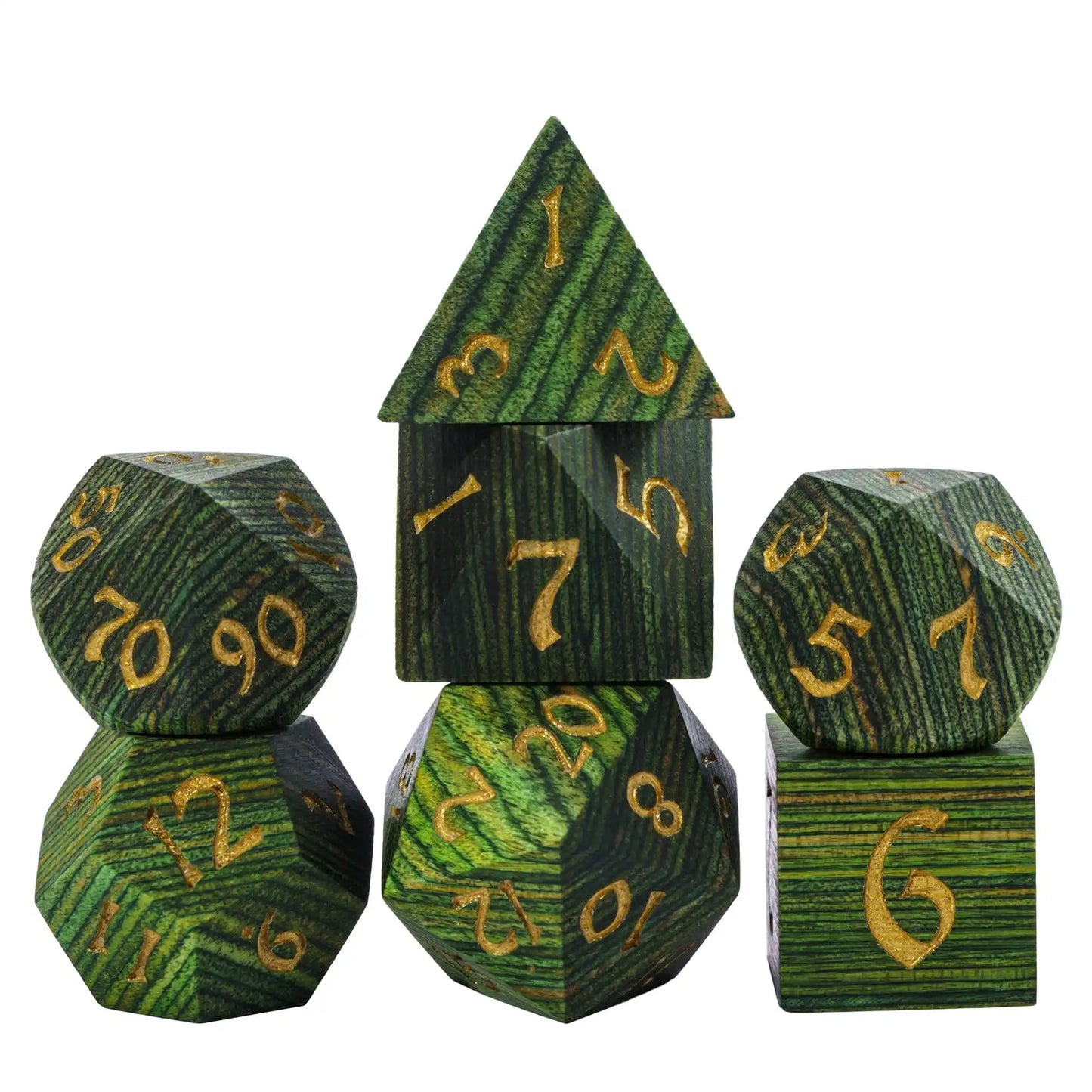 Cusdie 7Pcs Wooden Dice Set Unique Stripe D&D Dice D4 D6 D8 D10 D% D12 D20 Polyhedral Games Dice Set for Table Games RPG