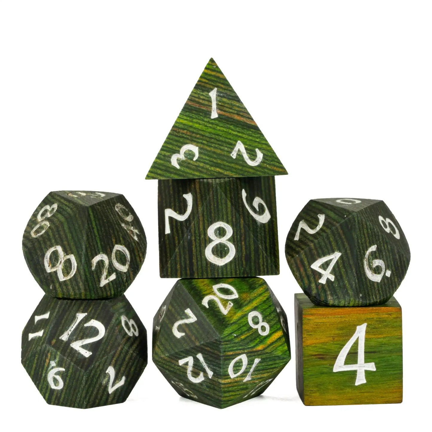 Cusdie 7Pcs Wooden Dice Set Unique Stripe D&D Dice D4 D6 D8 D10 D% D12 D20 Polyhedral Games Dice Set for Table Games RPG