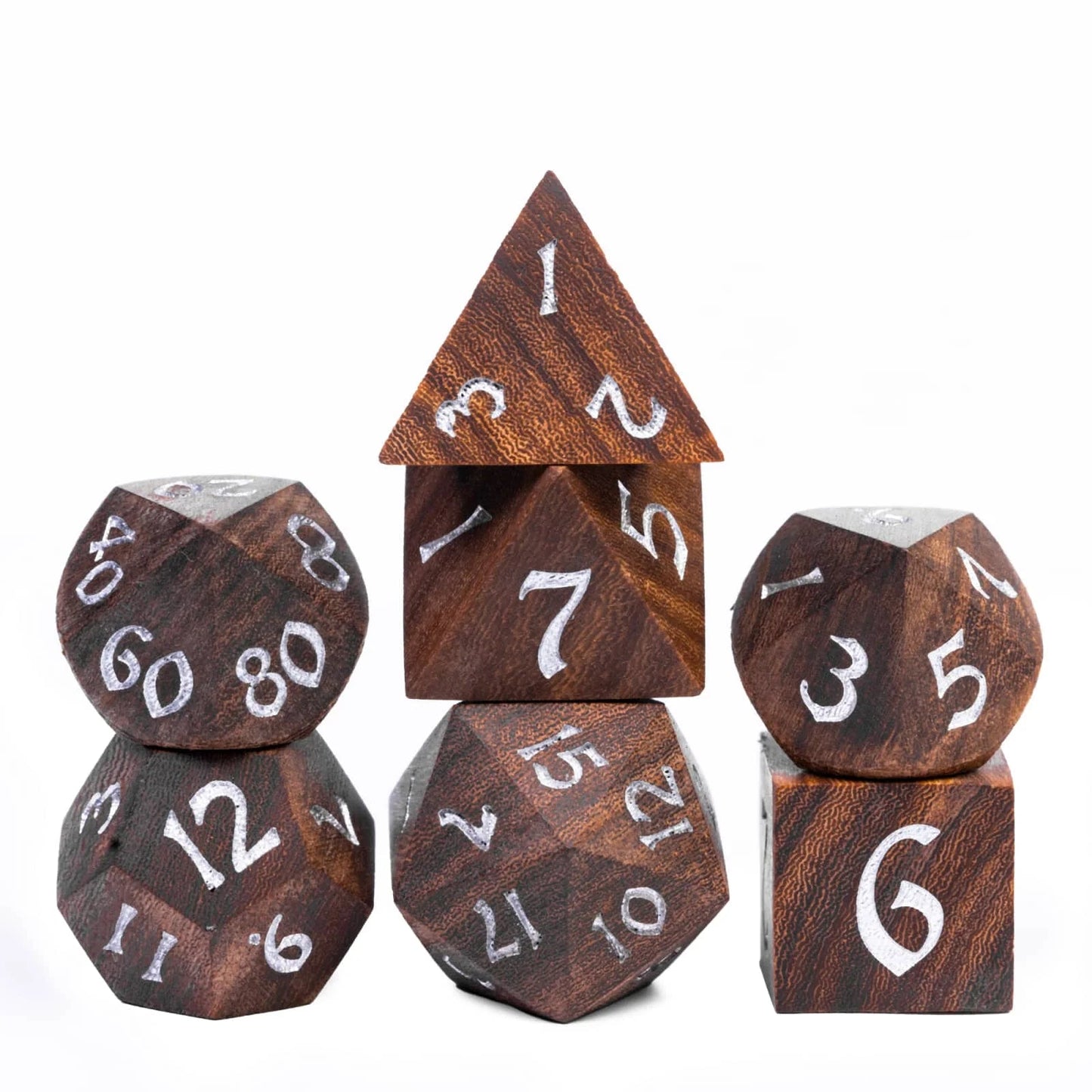 Cusdie 7Pcs Wooden Dice Set Unique Stripe D&D Dice D4 D6 D8 D10 D% D12 D20 Polyhedral Games Dice Set for Table Games RPG