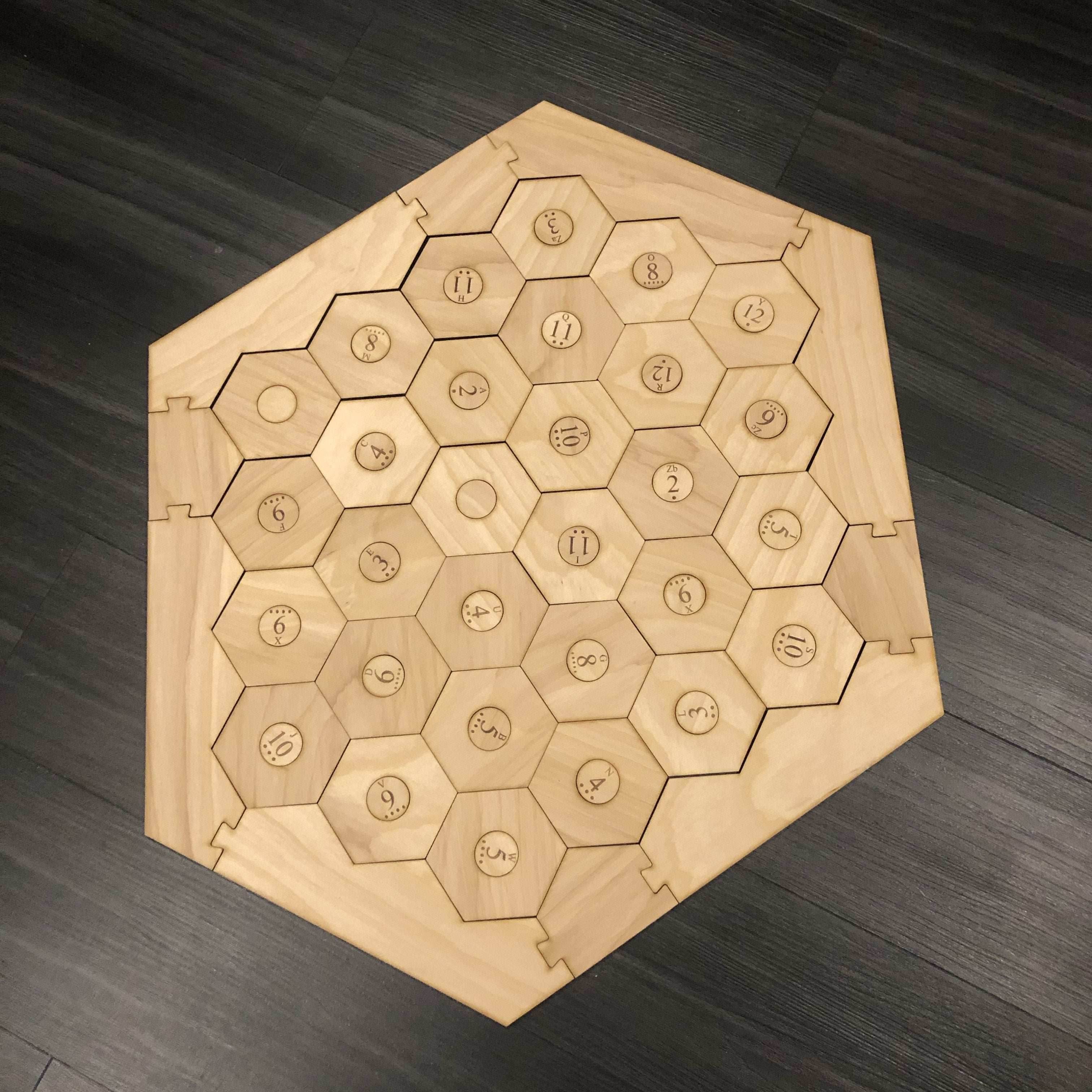 5-6 Player Catan Compatible Board Set with Laser Etched Terrain, Border and Number Pieces - 