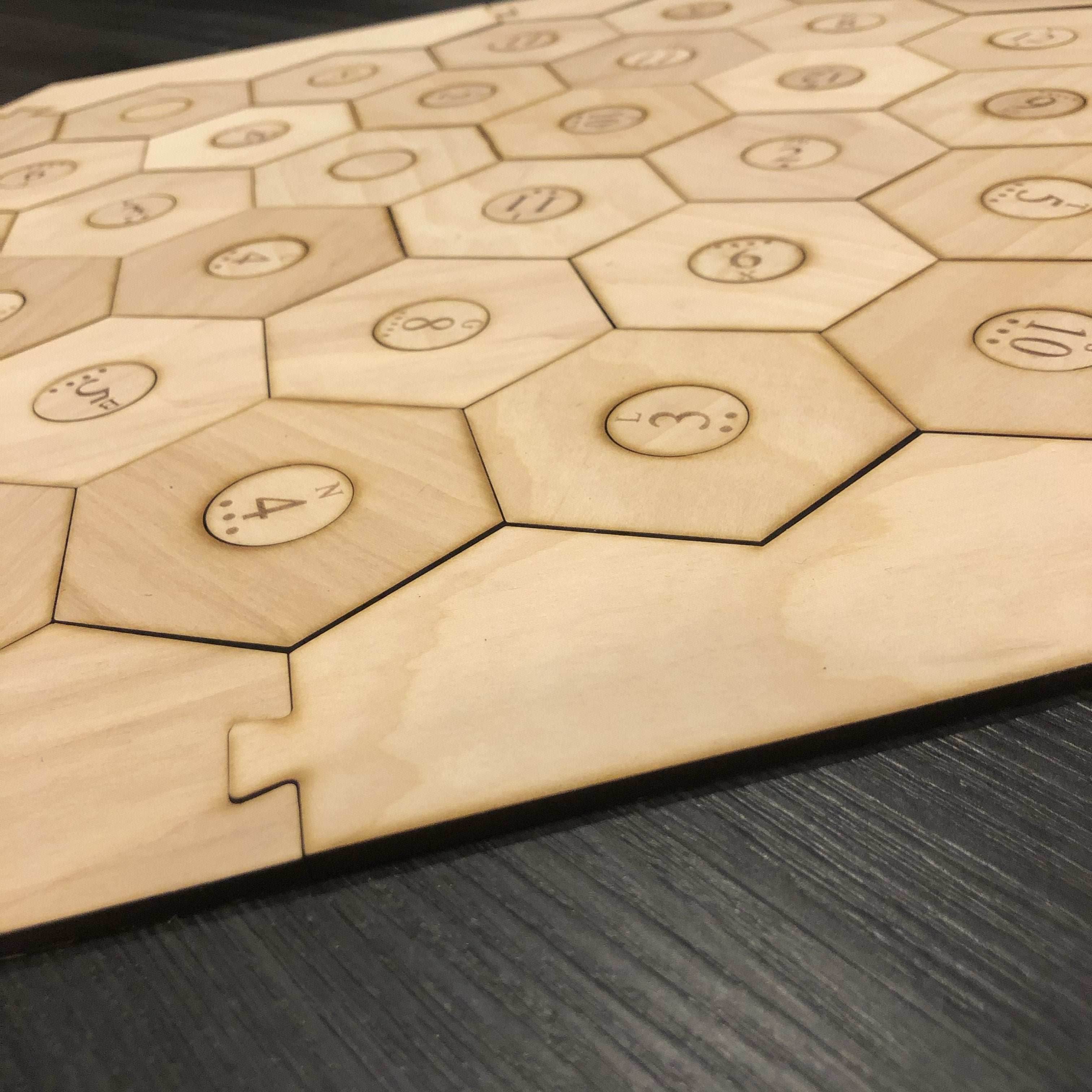5-6 Player Catan Compatible Board Set with Laser Etched Terrain, Border and Number Pieces - 