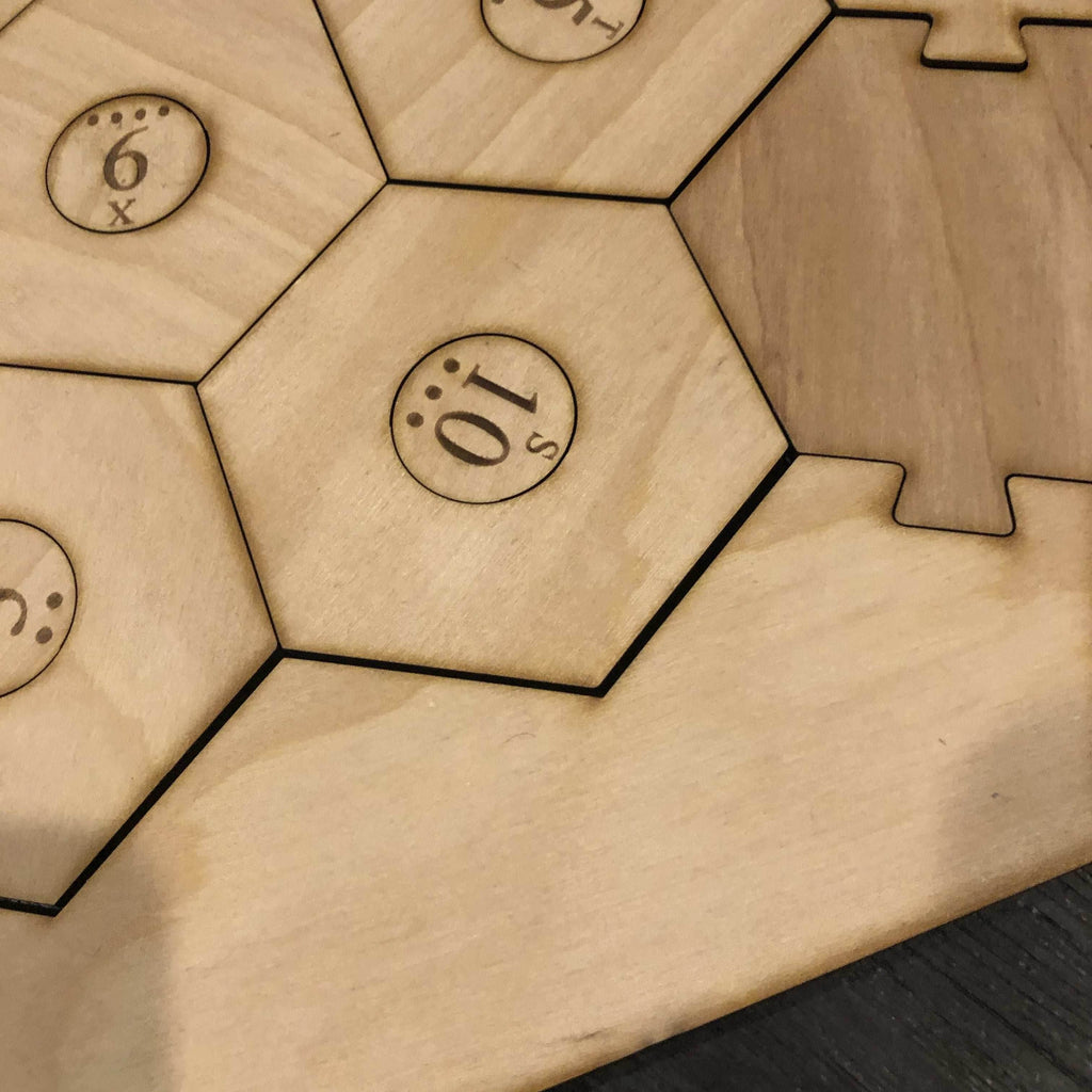 5-6 Player Catan Compatible Board Set with Laser Etched Terrain, Border and Number Pieces - 