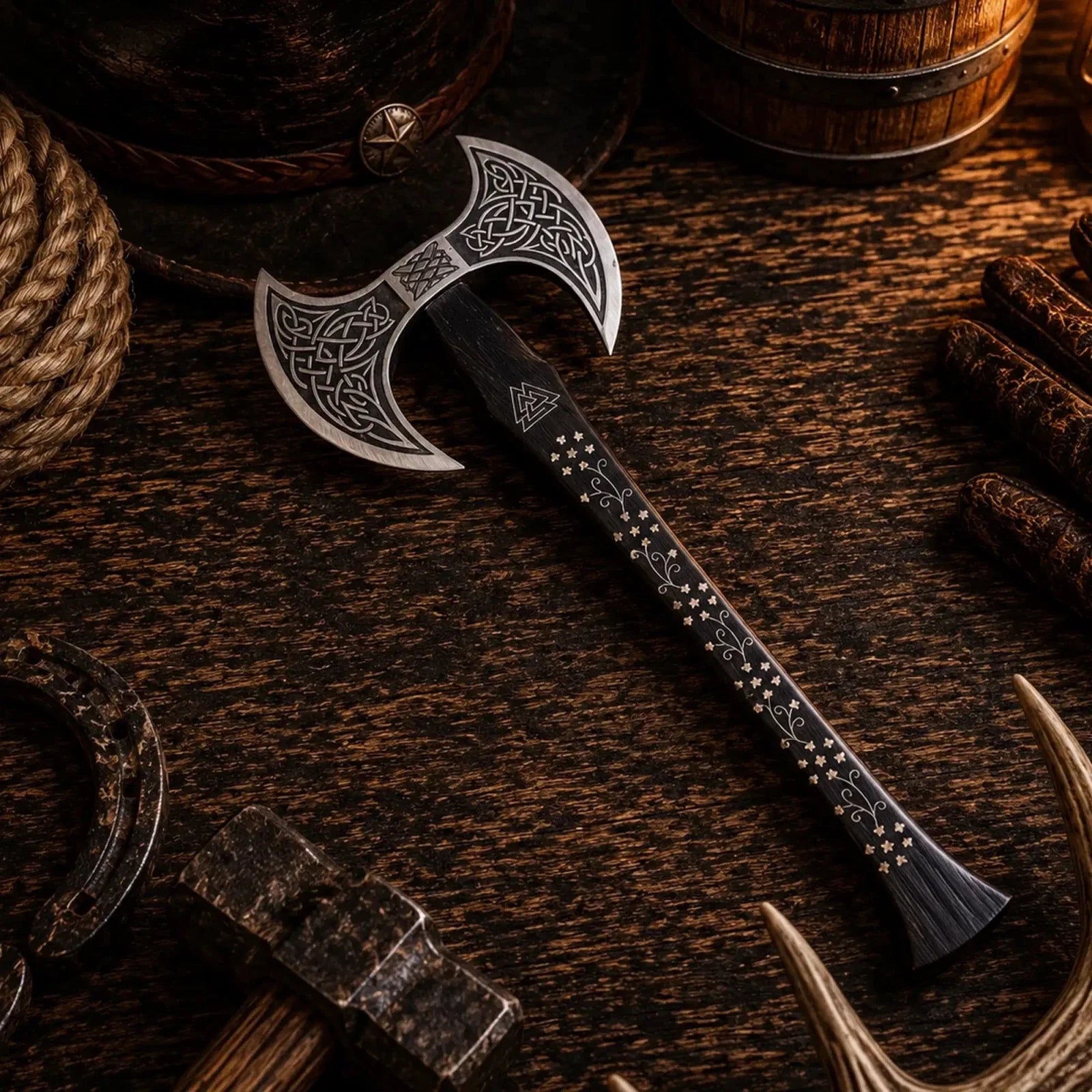 Custom Handmade Double-Headed Viking Axe – Forged Carbon Steel