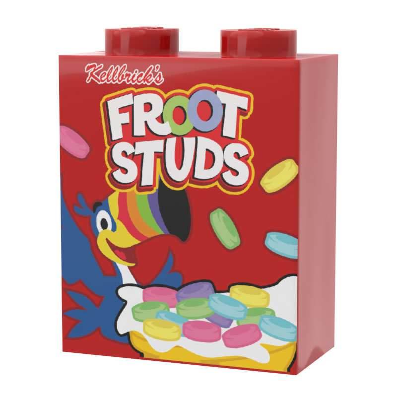 Froot Studs Cereal - Custom Printed 1x2x2 Brick made using LEGO part - 