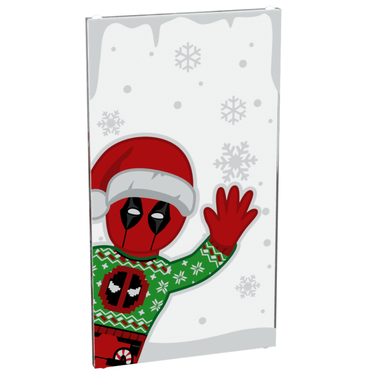 Christmas Deadpool Peek-A-Boo 4x6 Glass Window made with LEGO part - B3 Customs - 