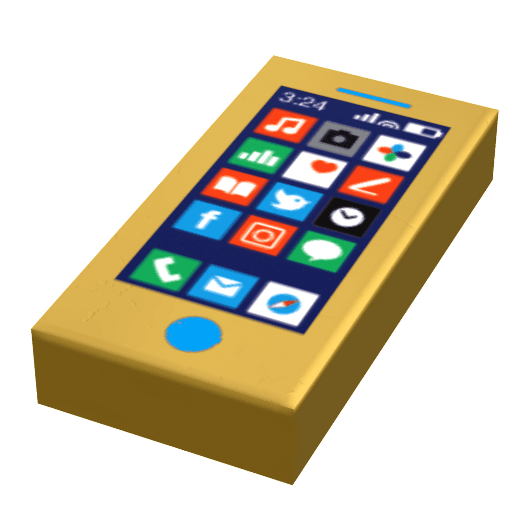 Mobile Phone - B3 Customs Printed 1x2 Tile made using LEGO parts - Gold (Metallic)
