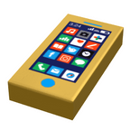 Mobile Phone - B3 Customs Printed 1x2 Tile made using LEGO parts - Gold (Metallic)