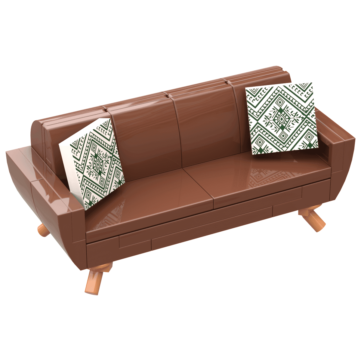B3 Home Mid-Century RB Sofa w/ 2 Pillows made using LEGO parts - B3 Customs - 