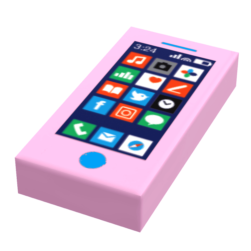 Mobile Phone - B3 Customs Printed 1x2 Tile made using LEGO parts - Bright Pink