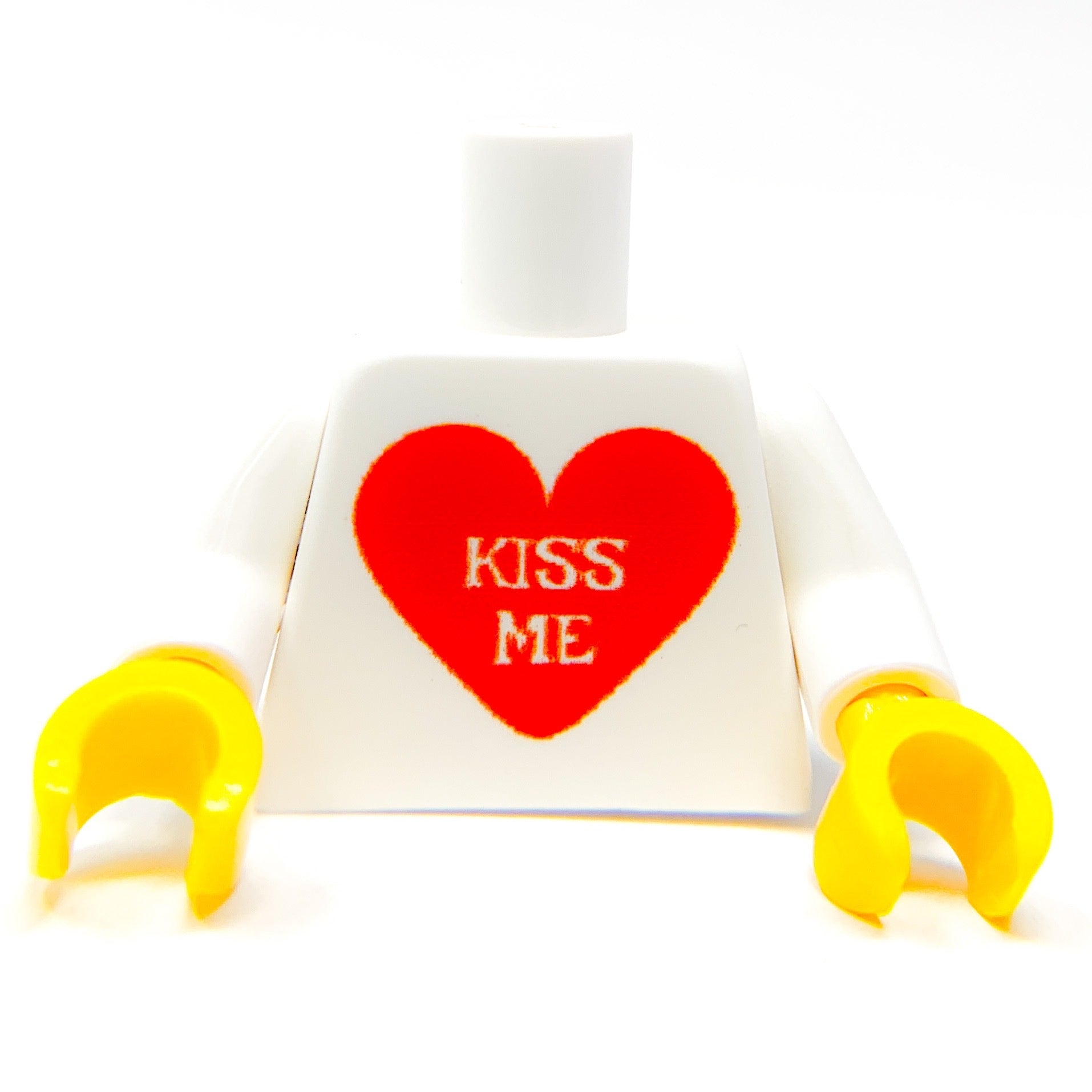 Custom Printed "Kiss Me" Heart Minifig Torso made with LEGO parts - B3 Customs