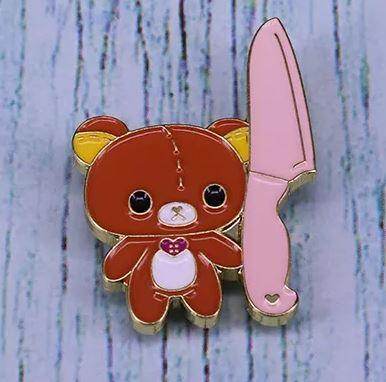 Cute Bear with Knife Meme Enamel Pins Near Me - 