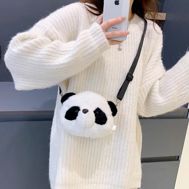 Cute Plush Panda Backpacks One Shoulder Diagonal Wallet