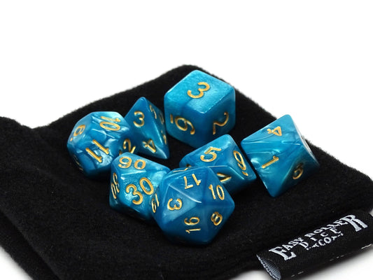 Cyan Marble Dice Collection - 7 Piece Set