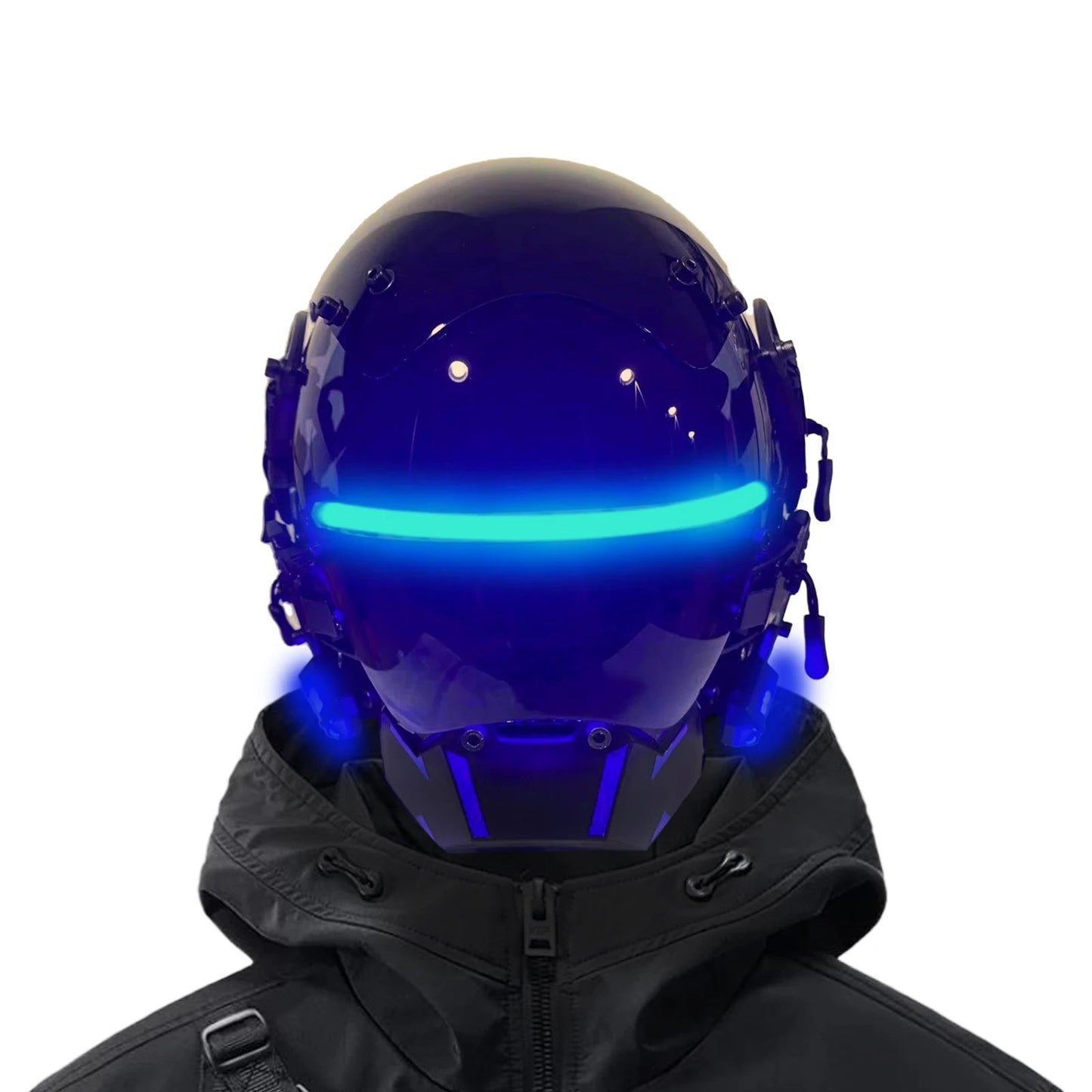 Cyberpunk Mask Cosplay For Adults Mechanical Style Science Fiction White LED Light Strip Cool Technology Helmet Ghostface Mask