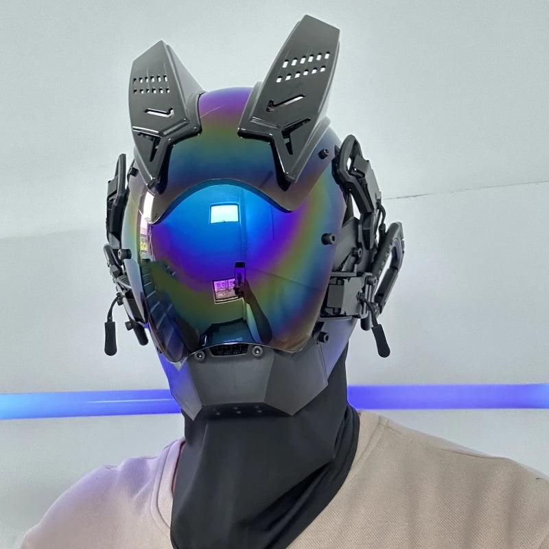 Cyberpunk Mask Role-play Futuristic Rainbow Mask Helmet Mechanical Style Halloween Party Gift Toys for Men and Women