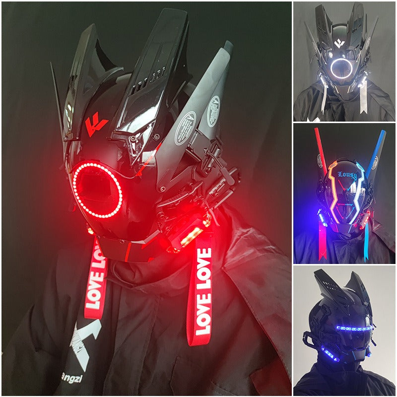 Cyberpunk Mask Round Lights Wing Braid Triangle Lights Change Makeup Music Festival Led Light-Emitting Mask Technology Sense Head