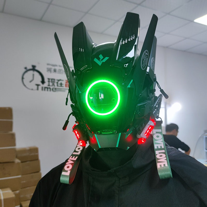 Cyberpunk Mask Round Lights Wing Braid Triangle Lights Change Makeup Music Festival Led Light-Emitting Mask Technology Sense Head