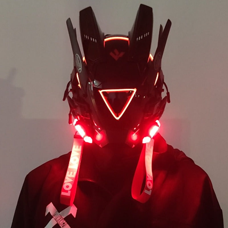 Cyberpunk Mask Round Lights Wing Braid Triangle Lights Change Makeup Music Festival Led Light-Emitting Mask Technology Sense Head